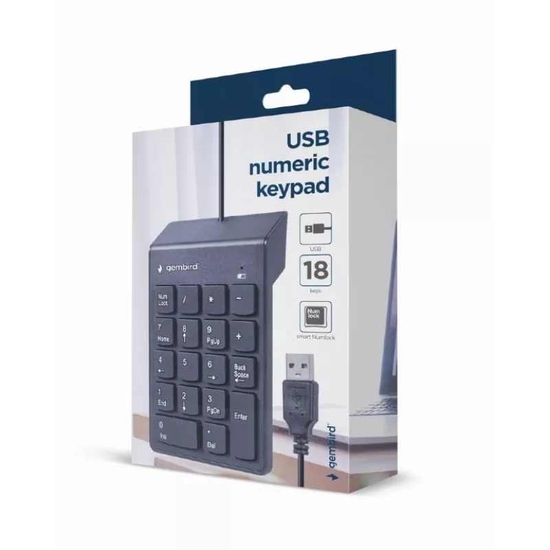 Klawiatura numeryczna GEMBIRD KPD-U-03 USB 18 klawiszy, przełącznik nożycowy, kabel 1,45 m, czarna