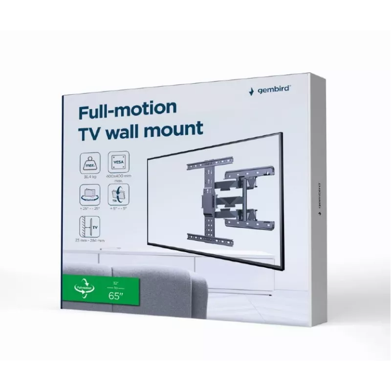 GEMBIRD Pełnoruchowy uchwyt ścienny do telewizora, 32 inch-65 inch