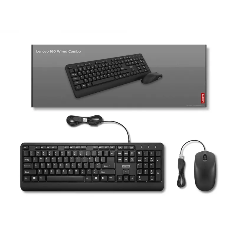 Lenovo 160 klawiatura Mysz w zestawie Dom/Biuro USB US English Czarny