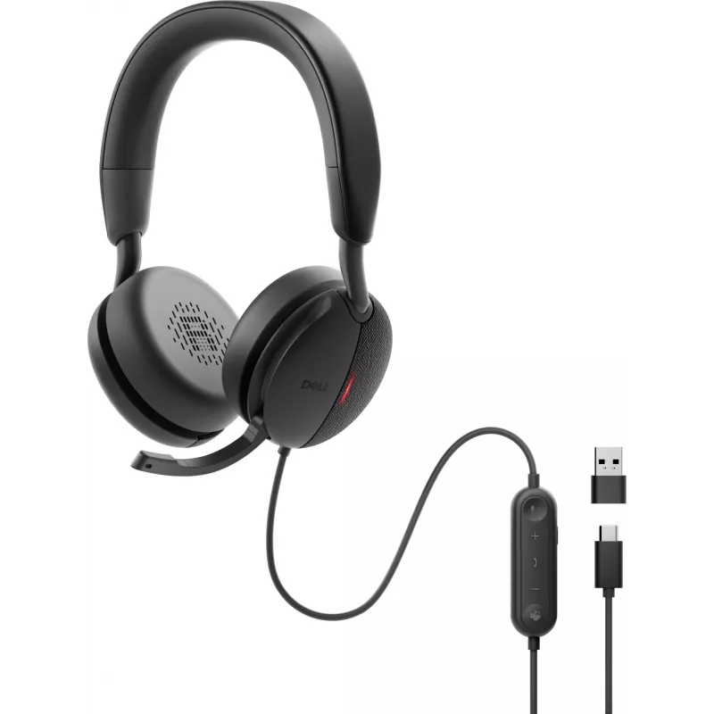 DELL Pro Plus Wired ANC Headset - WH5024, przewodowy, rozmowy/muzyka, 20 - 20000 Hz, 189 g, słuchawki, czarny