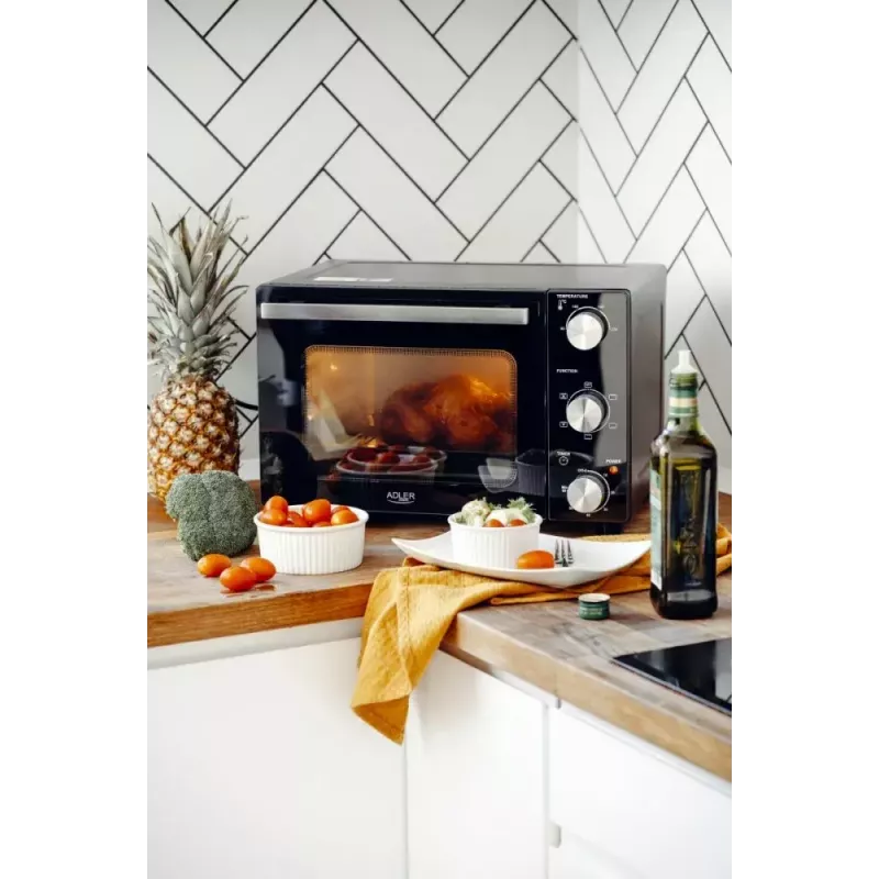 Elektryczny piekarnik stołowy Adler AD 6024 — kompaktowa pojemność 22 l, 1300 W, czarny