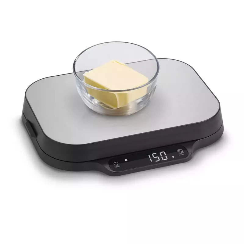 Waga kuchenna Caso KitchenDuo 03291 — cyfrowa waga kuchenna, stal nierdzewna i czarna, wyświetlacz LED, pojemność 5 kg, funkcja tarowania