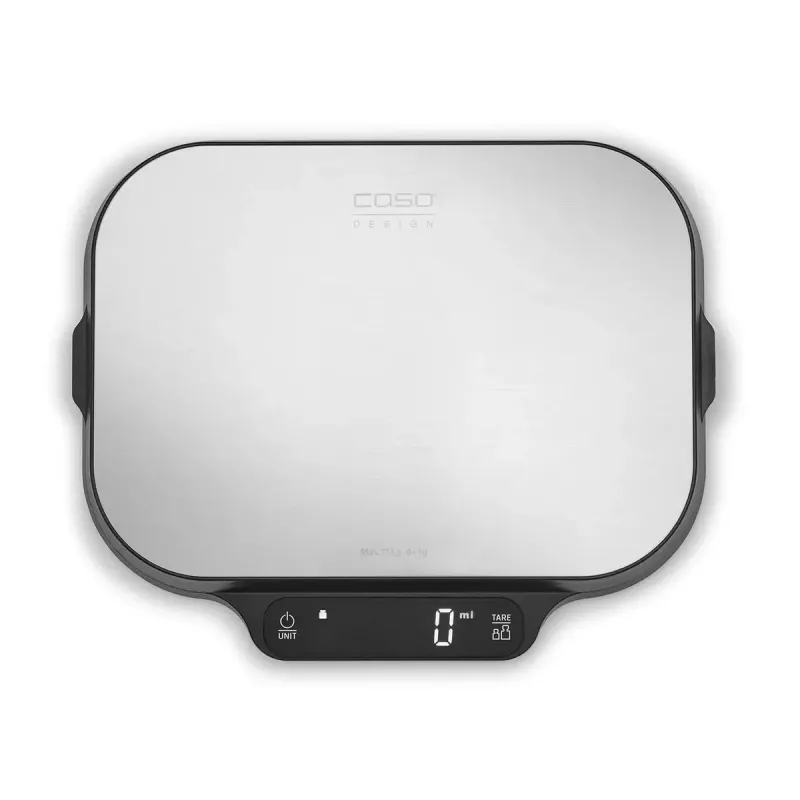 Waga kuchenna Caso KitchenDuo 03291 — cyfrowa waga kuchenna, stal nierdzewna i czarna, wyświetlacz LED, pojemność 5 kg, funkcja tarowania