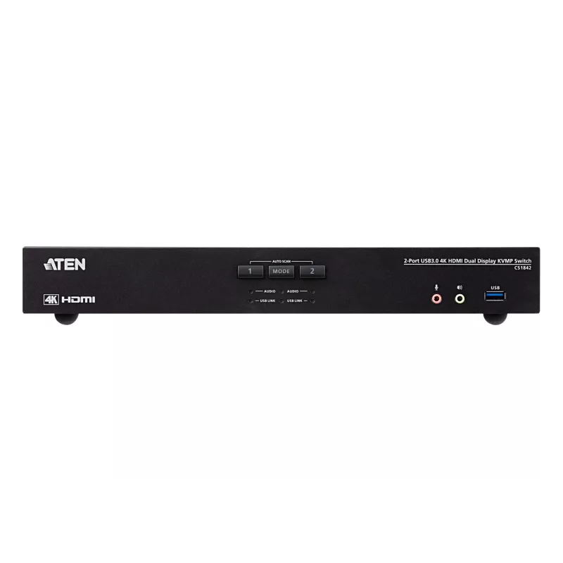 ATEN 2-Portowy USB 3.0 4K HDMI Podwójny Wyświetlacz Przełącznik KVMP™, 4096 x 2160 pikseli, 4K Ultra HD, 3.17 W, Czarny