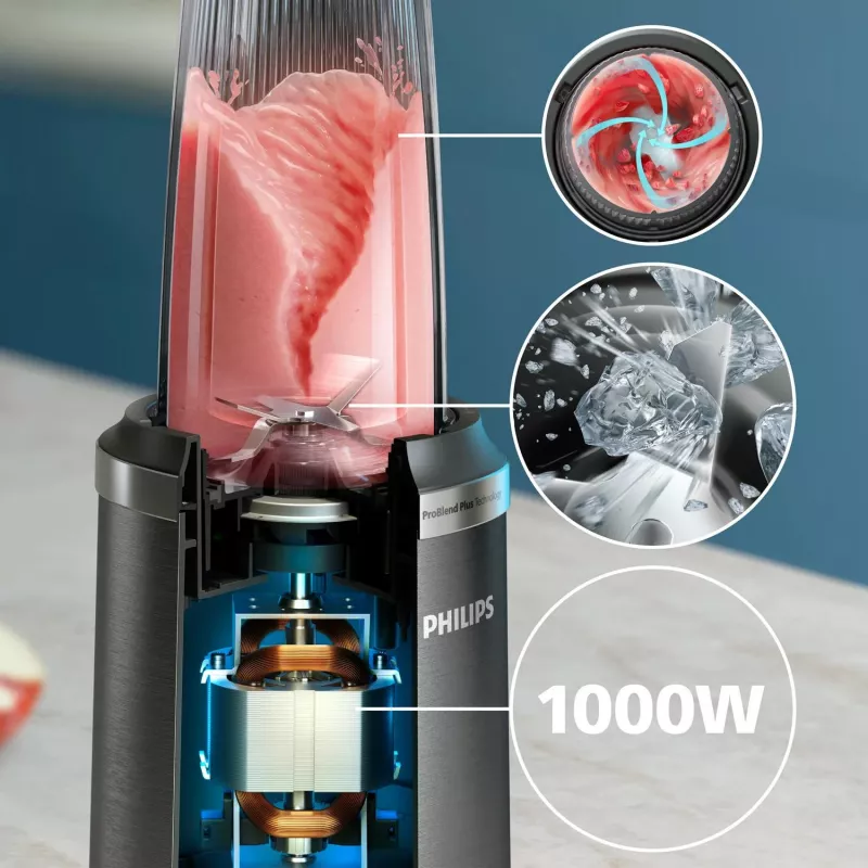 Blender stołowy Philips 5000 series HR2766/00 — 1000 W, miska 0,7 L, rozdrabniacz 0,3 L, czarny/stal nierdzewna