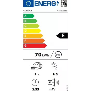 Zmywarka wolnostojąca Gorenje GS520E15S, wąska 45 cm, 9 kompletów, 47 dB, szary
