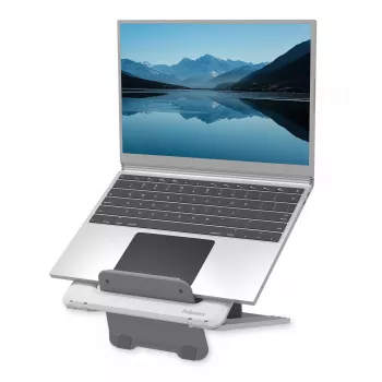 Stojak pod laptopa Fellowes Breyta – Regulowana podkładka pod laptopa do domu i biura – Przenośny stojak z 12-stopniową regulacją wysokości – Maks. rozmiar laptopa 14 cali, maks. waga 4 kg – Biały