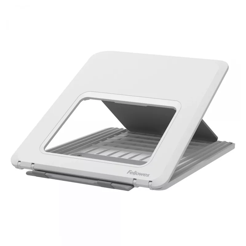 Stojak pod laptopa Fellowes Breyta – Regulowana podkładka pod laptopa do domu i biura – Przenośny stojak z 12-stopniową regulacją wysokości – Maks. rozmiar laptopa 14 cali, maks. waga 4 kg – Biały