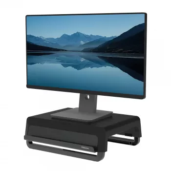 Fellowes podstawka pod monitor komputerowy z 3 poziomami regulacji wysokości - Breyta podstawa pod monitor z zarządzaniem kablami - ergonomiczna regulowana podstawka pod monitor do komputerów - maks. obciążenie 15 kg - czarna
