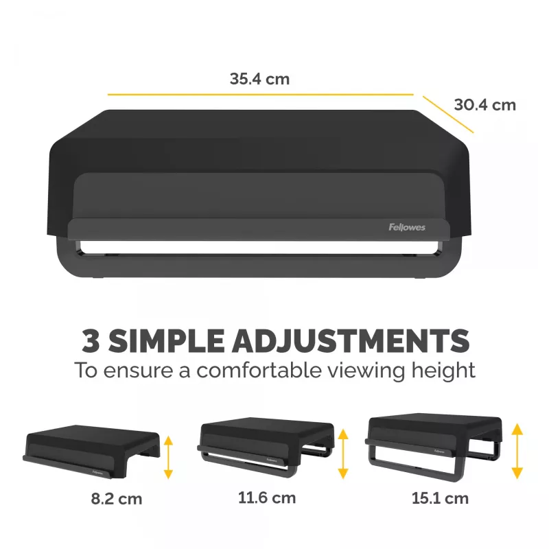Fellowes podstawka pod monitor komputerowy z 3 poziomami regulacji wysokości - Breyta podstawa pod monitor z zarządzaniem kablami - ergonomiczna regulowana podstawka pod monitor do komputerów - maks. obciążenie 15 kg - czarna
