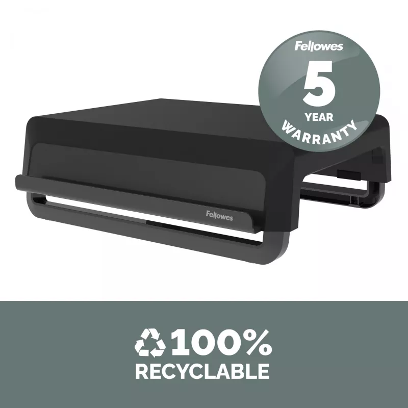 Fellowes podstawka pod monitor komputerowy z 3 poziomami regulacji wysokości - Breyta podstawa pod monitor z zarządzaniem kablami - ergonomiczna regulowana podstawka pod monitor do komputerów - maks. obciążenie 15 kg - czarna
