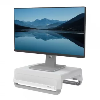 Podstawka pod monitor Fellowes z 3-stopniową regulacją wysokości - Breyta podstawa pod monitor z zarządzaniem kablami - ergonomiczna regulowana podstawka pod monitor do komputerów - maks. waga 15 kg - biała