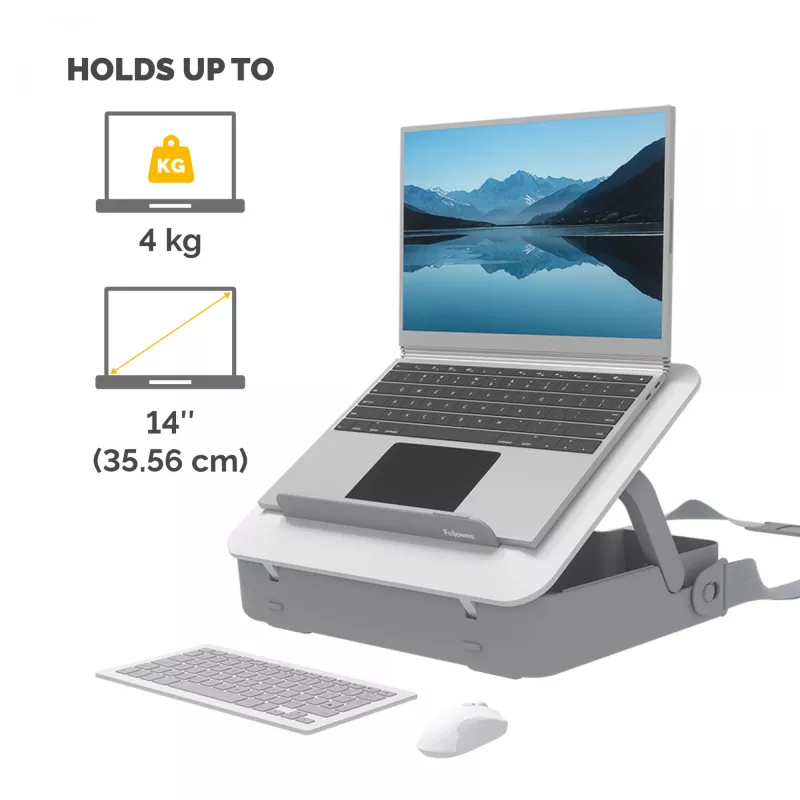 Etui na laptopa Fellowes z wbudowaną podstawką - Breyta Zamykane etui na laptopa do pracy hybrydowej i laptopów do 14 cali/4 kg - Białe