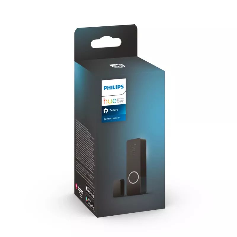 Czujnik kontaktu Philips Secure, bezprzewodowy, ZigBee, czarny, drzwi/okno, taśma samoprzylepna/śruba, III