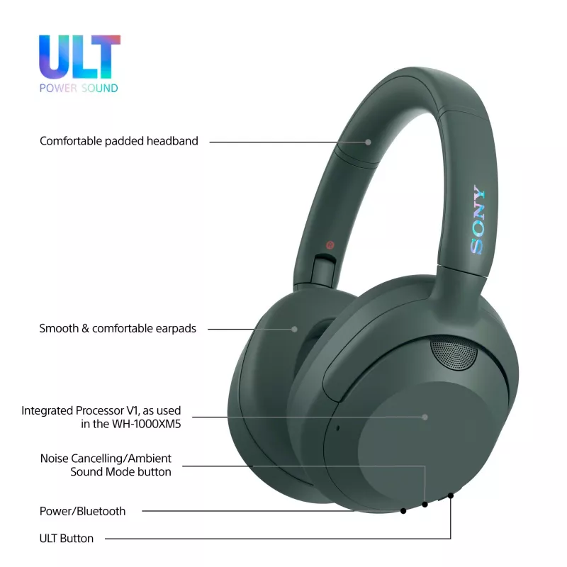 Sony ULT WEAR - Bezprzewodowe słuchawki Bluetooth z ULT POWER SOUND, głębokim basem, redukcją szumów, czystymi połączeniami, do 30h baterii, iOS i Android