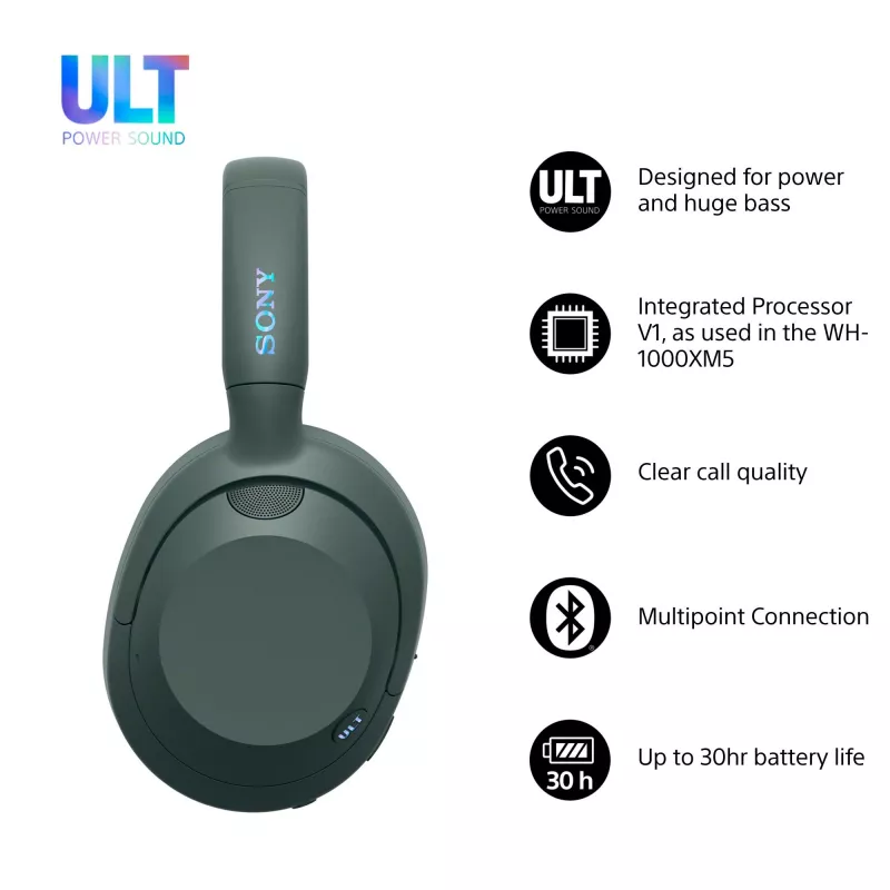 Sony ULT WEAR - Bezprzewodowe słuchawki Bluetooth z ULT POWER SOUND, głębokim basem, redukcją szumów, czystymi połączeniami, do 30h baterii, iOS i Android