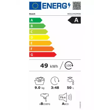 Pralka Bosch WGG244ZMSN, ładowana od przodu 9 kg, klasa energetyczna A