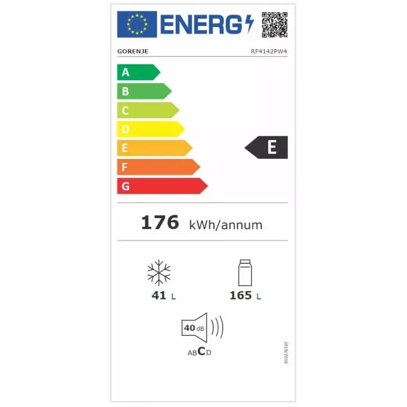 Wolnostojąca lodówka Gorenje RF4142PW4, pojemność całkowita 206 L, chłodziarka 165 L, zamrażarka 41 L, biała