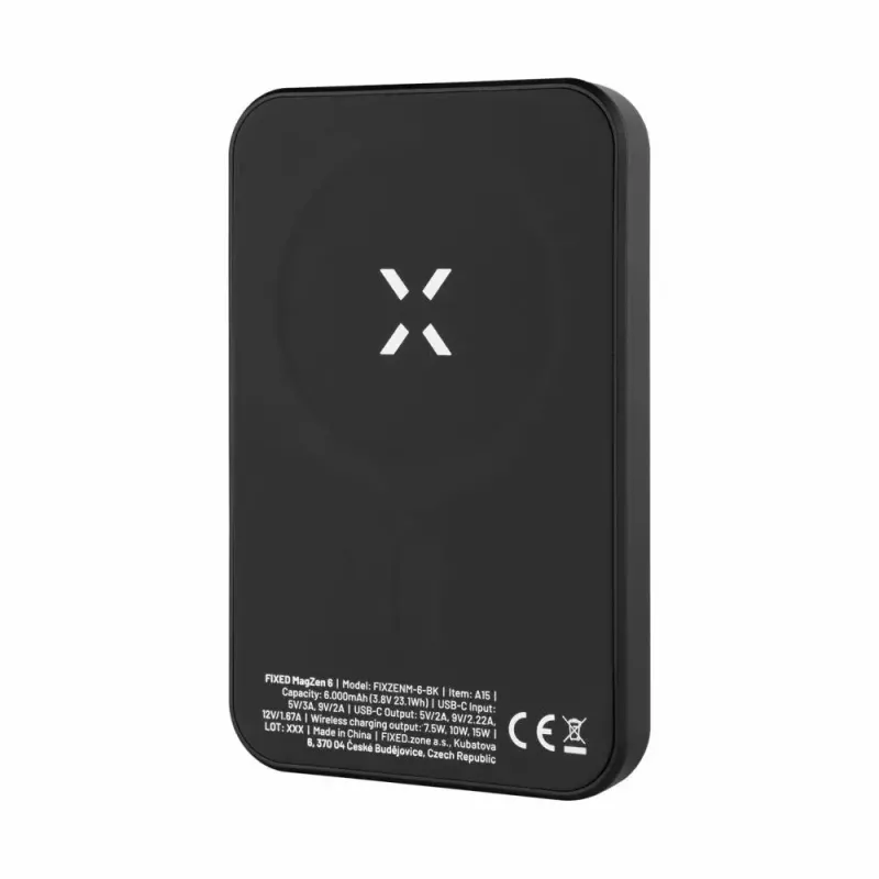 Przenośny power bank FIXED MagZen 6000 mAh — czarny, wyjście USB do smartfonów i tabletów