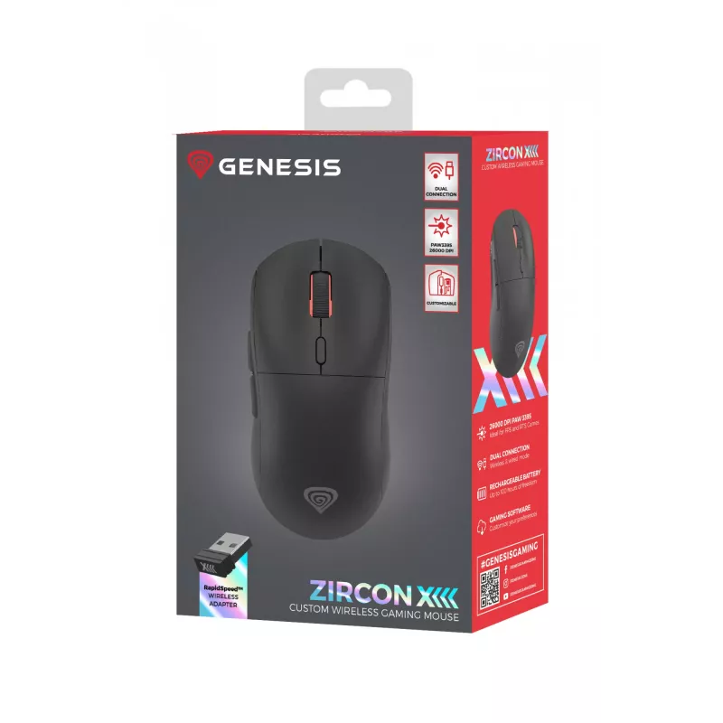 Mysz gamingowa GENESIS Zircon XIII Ambidextrous RF Wireless + USB Type-C Optyczna 26000 DPI