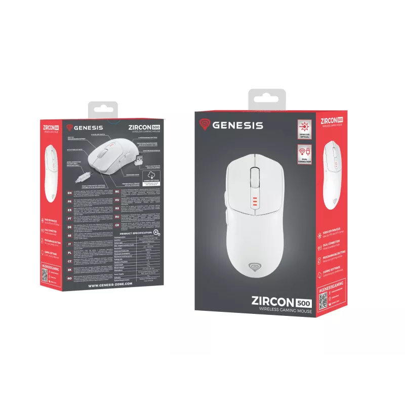 Mysz gamingowa GENESIS Zircon 500 Praworęczna RF Bezprzewodowa + Bluetooth + USB Type-C Optyczna 10000 DPI