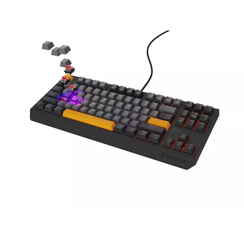 Klawiatura gamingowa GENESIS Thor 230 TKL USB + RF Wireless + Bluetooth QWERTY Czarny, Szary, Pomarańczowy