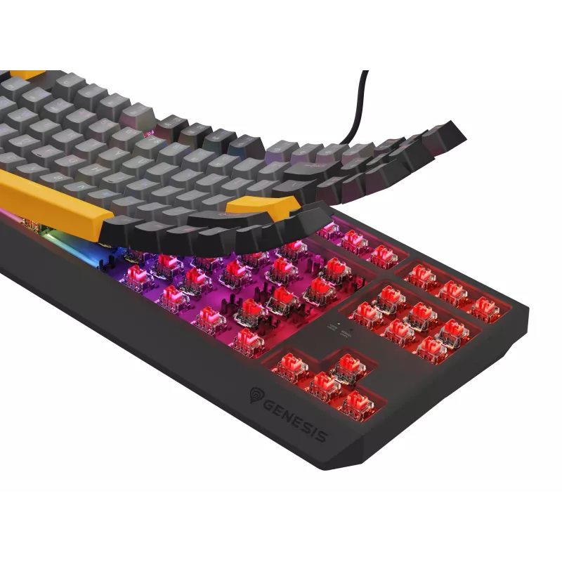 Klawiatura gamingowa GENESIS Thor 230 TKL USB + RF Wireless + Bluetooth QWERTY Czarny, Szary, Pomarańczowy