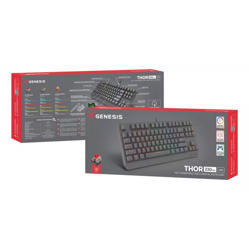 GENESIS Thor 230 TKL Lite klawiatura Gaming USB QWERTY Angielski Czarny