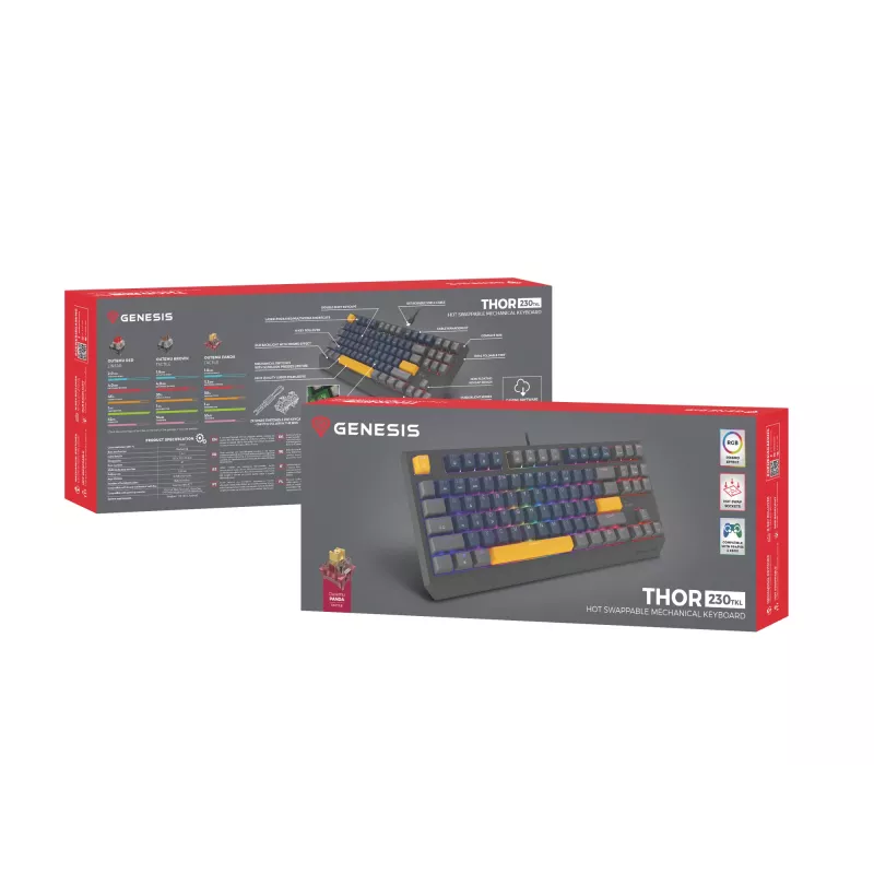 Klawiatura gamingowa GENESIS THOR 230 TKL USB + RF Wireless + Bluetooth QWERTY Czarny, Niebieski, Szary, Pomarańczowy