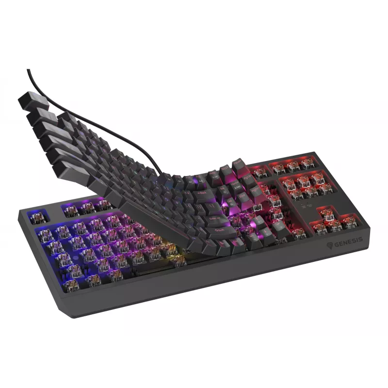 Mechaniczna klawiatura gamingowa Genesis Thor 230 TKL — Tenkeyless, US QWERTY, przełączniki Outemu Brown, RGB, 1000 Hz, USB