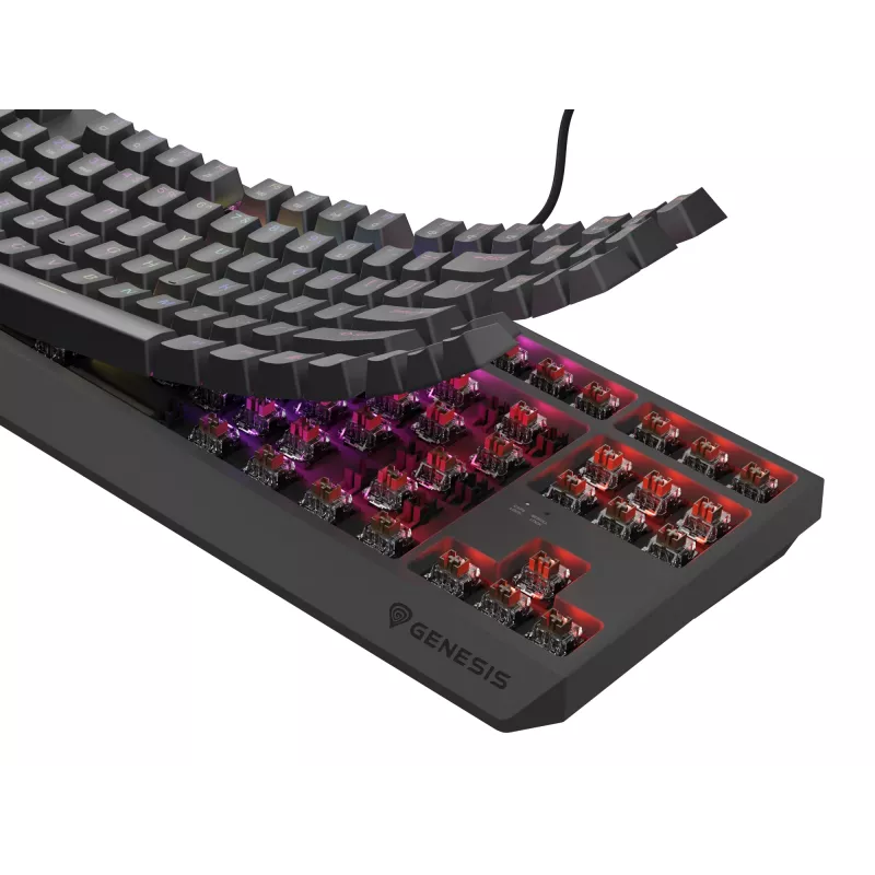 Mechaniczna klawiatura gamingowa Genesis Thor 230 TKL — Tenkeyless, US QWERTY, przełączniki Outemu Brown, RGB, 1000 Hz, USB