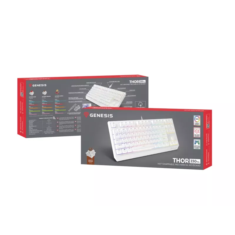 Klawiatura gamingowa GENESIS Thor 230 TKL USB + RF Wireless + Bluetooth QWERTY Biała