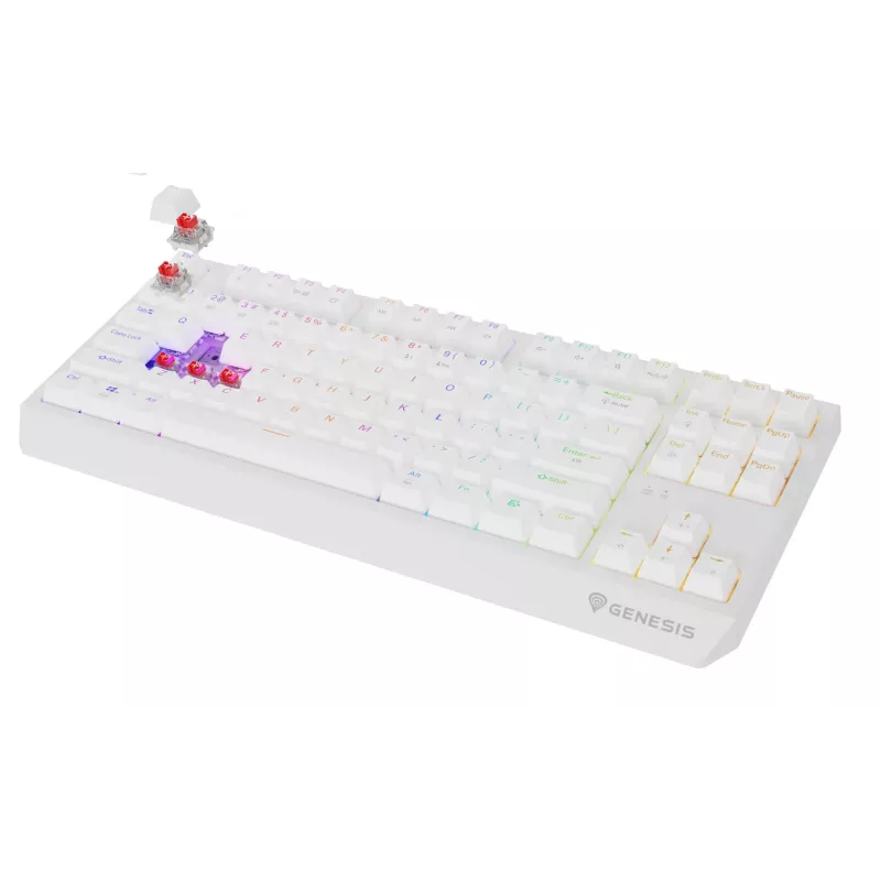 Bezprzewodowa klawiatura gamingowa GENESIS Thor 230 TKL — USB, RF Wireless, Bluetooth, QWERTY, Biała