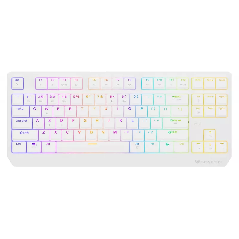 Bezprzewodowa klawiatura gamingowa GENESIS Thor 230 TKL — USB, RF Wireless, Bluetooth, QWERTY, Biała