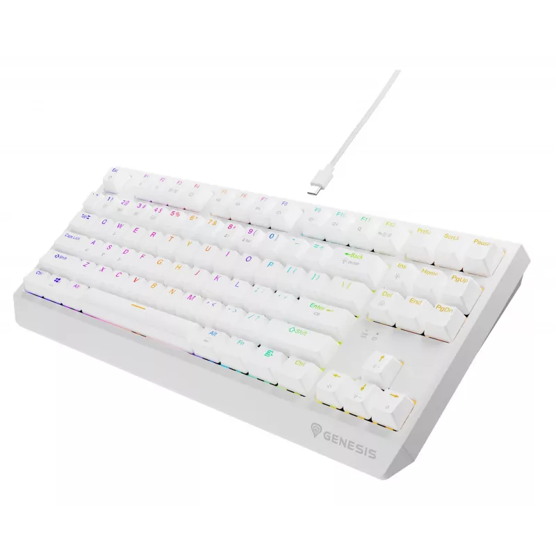 Bezprzewodowa klawiatura gamingowa GENESIS Thor 230 TKL — USB, RF Wireless, Bluetooth, QWERTY, Biała