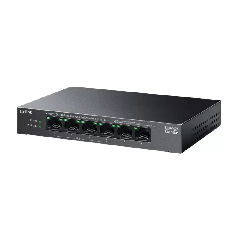 Przełącznik sieciowy TP-Link LiteWave LS106LP Niezarządzalny Fast Ethernet (10/100) Power over Ethernet (PoE) Czarny