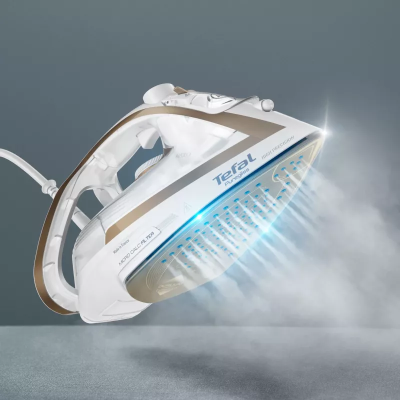 Żelazko suche i parowe Tefal Puregliss FV8042 ze stopą Durilium AirGlide Autoclean, 3000 W, brązowo-białe