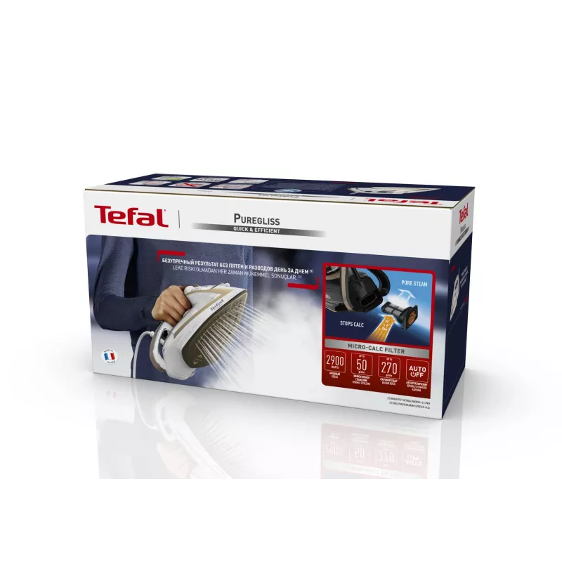 Żelazko suche i parowe Tefal Puregliss FV8042 ze stopą Durilium AirGlide Autoclean, 3000 W, brązowo-białe