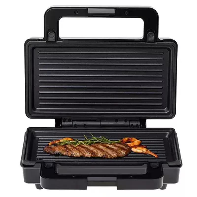 Opiekacz do kanapek Adler AD 3073 — 2 kanapki, 1400 W, srebrny/czarny, zdejmowane płyty, przechowywanie pionowe