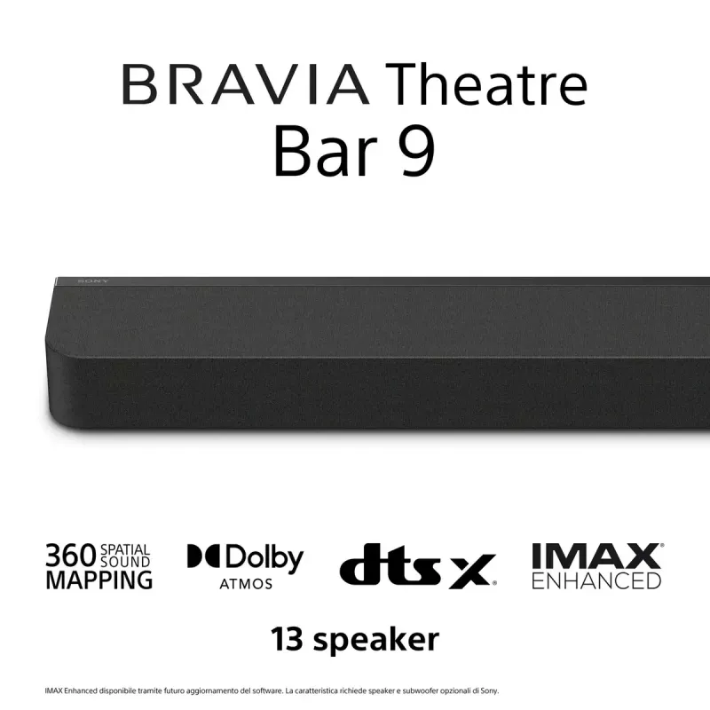 Sony BRAVIA Theatre Bar 9 – soundbar Dolby Atmos®, 13 głośników, Wi-Fi®, Bluetooth®, 360 Spatial Sound Mapping