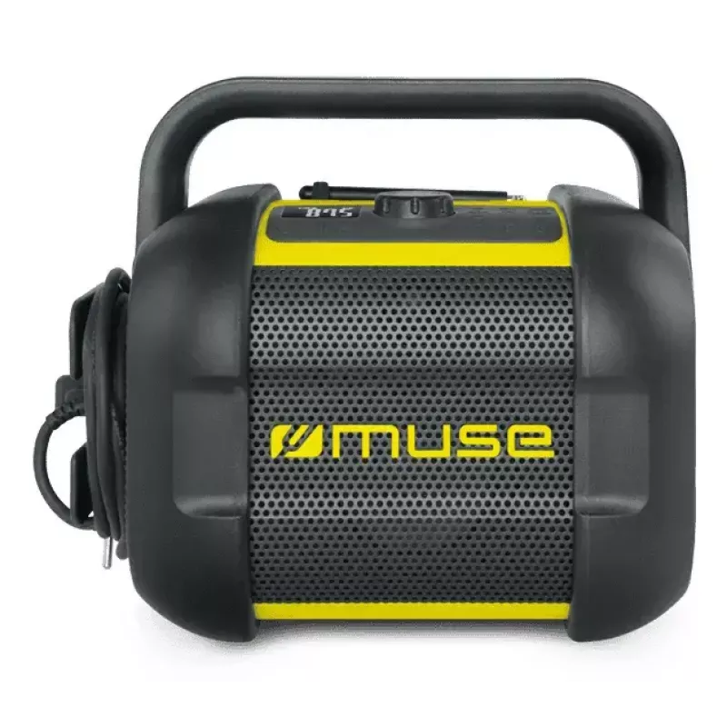 Radio budowlane Muse M-968 BTY — analogowe FM, 40 W RMS, Bluetooth 10 m, pyłoszczelne/odporne na wstrząsy, czarno-żółte