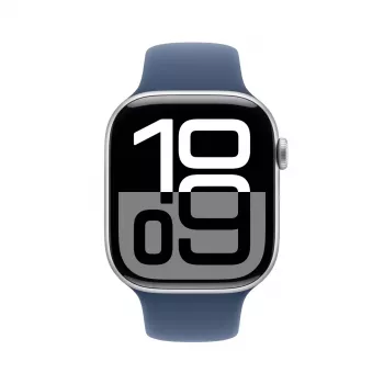 Smartwatch Apple Watch Series 10 GPS 46mm srebrna aluminiowa koperta z dżinsowym paskiem sportowym - M/L