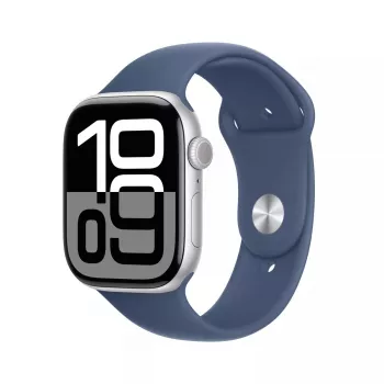 Smartwatch Apple Watch Series 10 GPS 46mm srebrna aluminiowa koperta z dżinsowym paskiem sportowym - M/L
