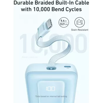 Przenośna bateria Anker Zolo 10000mAh, ultraszybkie ładowanie 30W, zintegrowany kabel USB-C, czarna