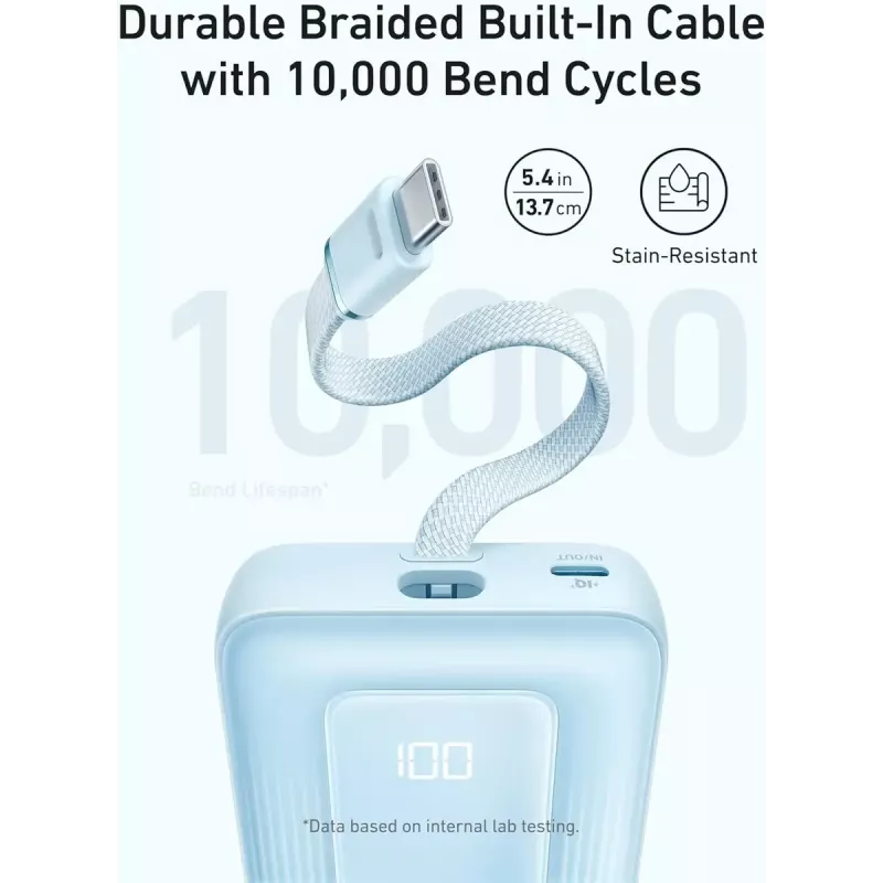 Przenośna bateria Anker Zolo 10000mAh, ultraszybkie ładowanie 30W, zintegrowany kabel USB-C, czarna