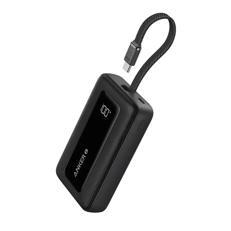 Przenośna bateria Anker Zolo 10000mAh, ultraszybkie ładowanie 30W, zintegrowany kabel USB-C, czarna