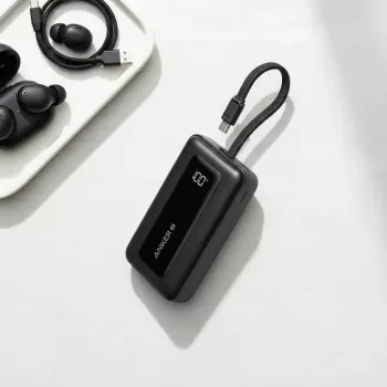 Przenośna bateria Anker Zolo 10000mAh, ultraszybkie ładowanie 30W, zintegrowany kabel USB-C, czarna