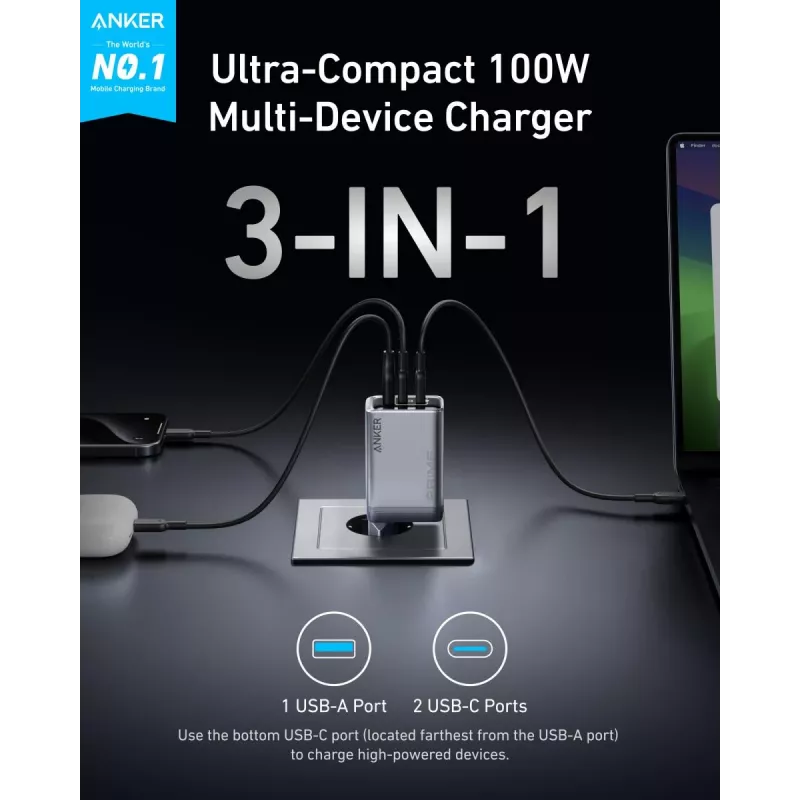 Ładowarka do urządzeń mobilnych Anker A2688341 uniwersalna czarna AC wewnętrzna 110-240V 1 USB 2.0 2 USB-C