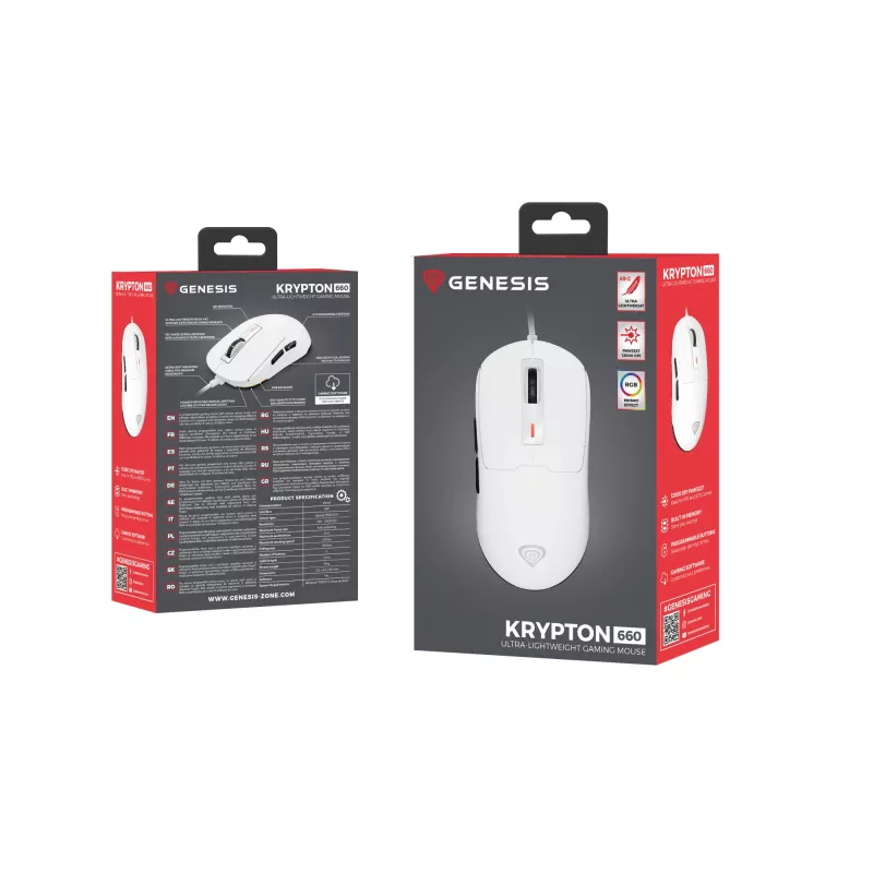 Mysz gamingowa GENESIS Krypton 660, ambidekstralna, USB Type-A, optyczna, 12000 DPI