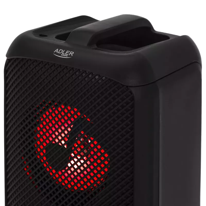 Głośnik przenośny Adler AD 1903, 2×5 W, Bluetooth, radio FM, LED, bateria 1500 mAh, AUX, USB, czarny